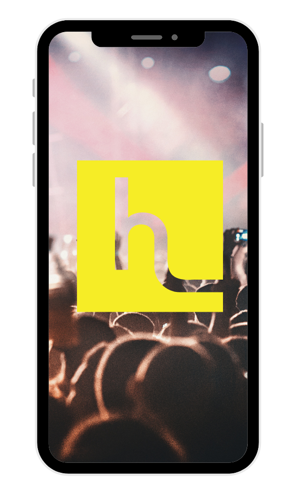 The Hacienda mobile app shown over a live music crowd