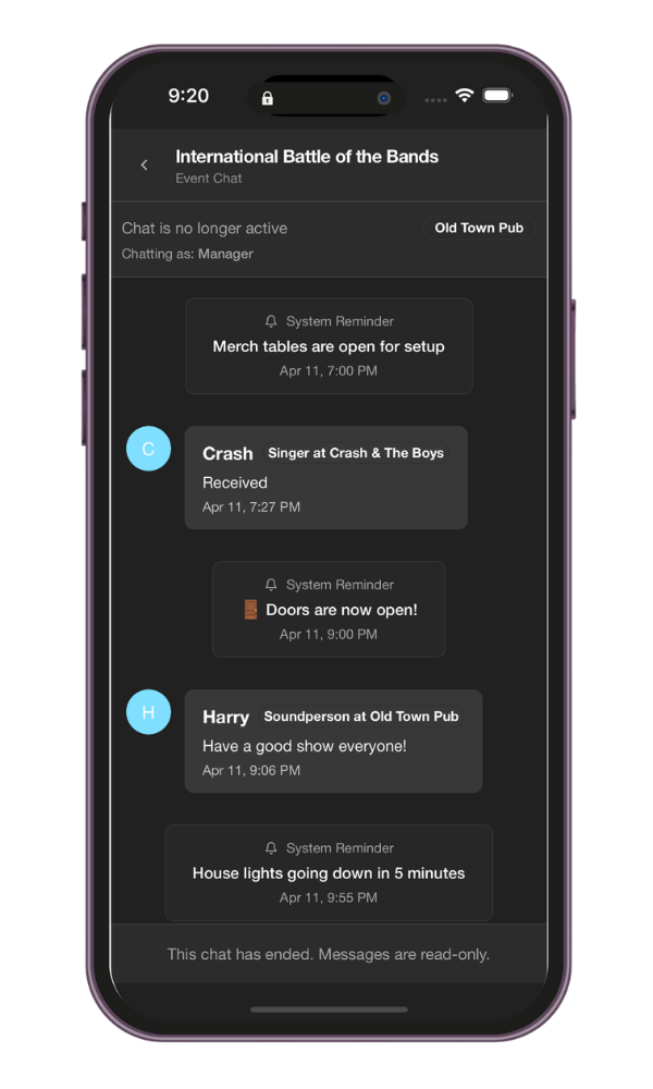 Team chat screen in The Hacienda app